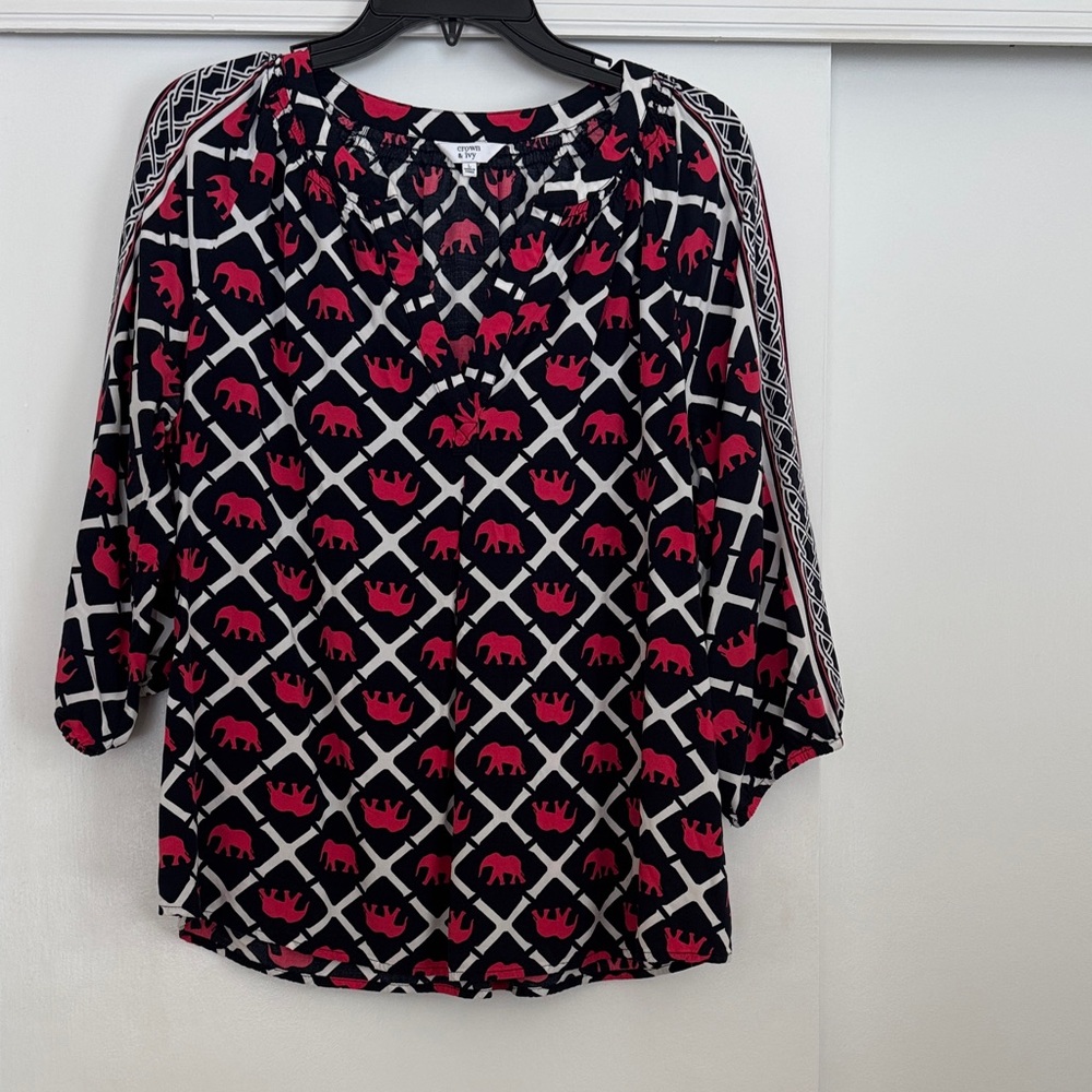 Crown & Ivy Black and Pink Elephant Blouse